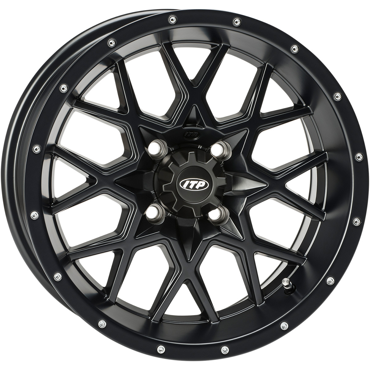 ITP 12x7 4x110 Hurricane Matte Black vannesarja Honda jäykkä taka-akseli