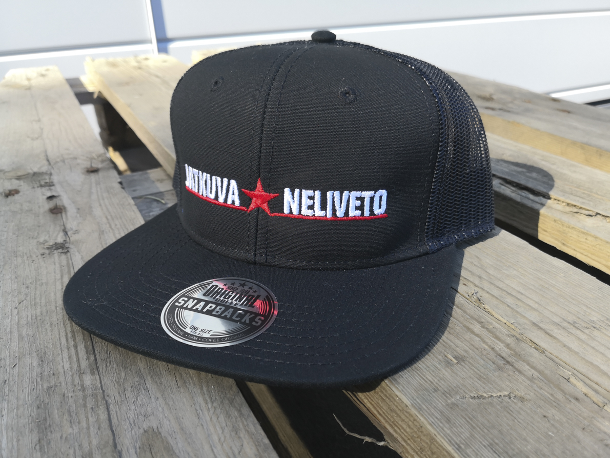 Jatkuva Neliveto Pitch Black mesh snapback cap pikimusta lippalakki verkolla