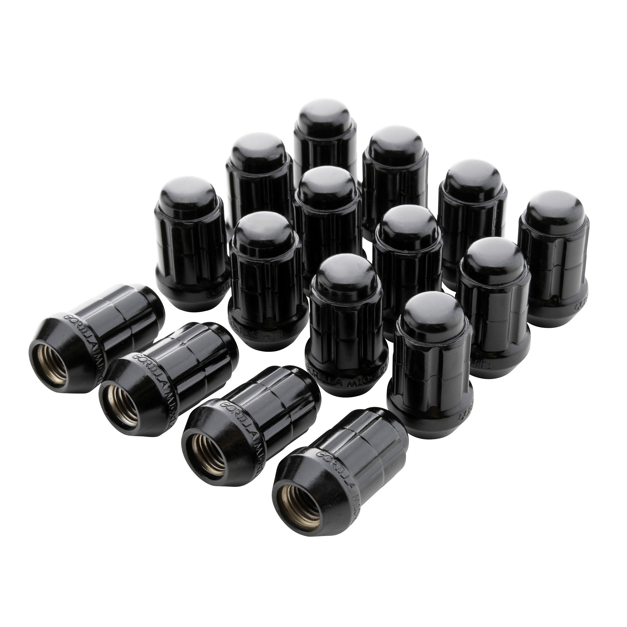 Gorilla uritettu musta mutterisarja 12x1,25 mm 60 asteen suoralla kartiolla & erikoishylsyavain CFMoto U10 Pro Highland