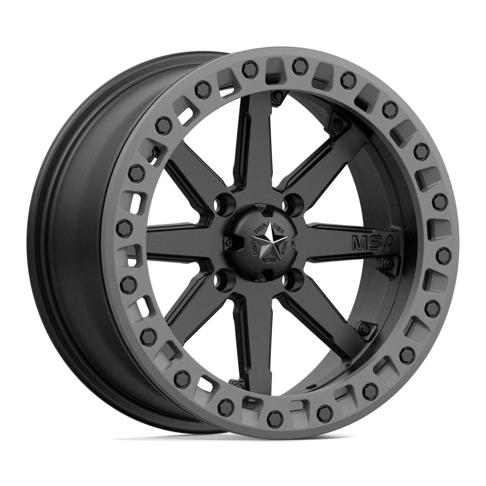 MSA 14x7 4x110 M31 Lok2 Satin Black Matte Grey Ring Beadlock vannesarja CFMoto Segway