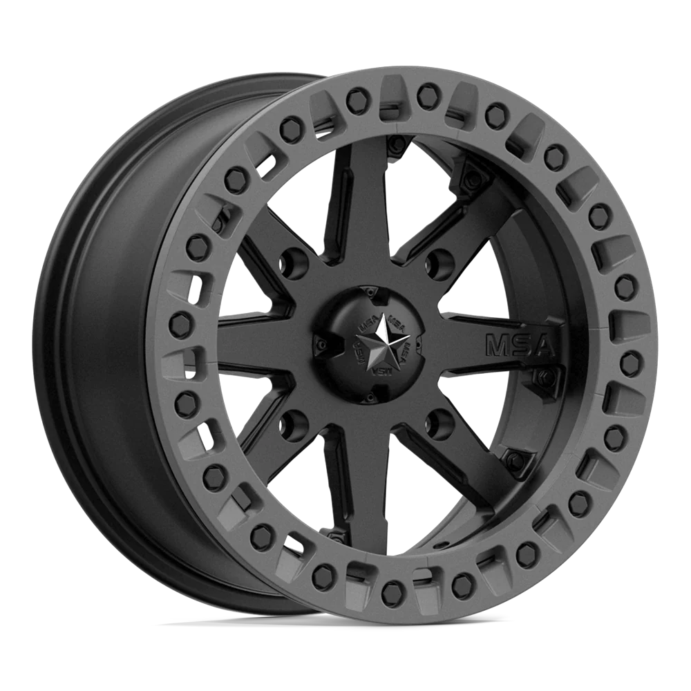 MSA 14x7 4x156 M31 Lok2 Satin Black Matte Grey Ring Beadlock vannesarja Polaris